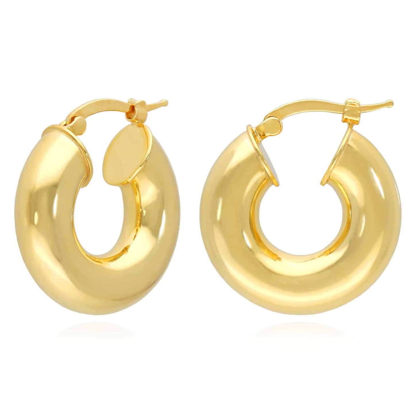 18K Yellow Gold Over Silver Puffed Hoop Earrings 25mm