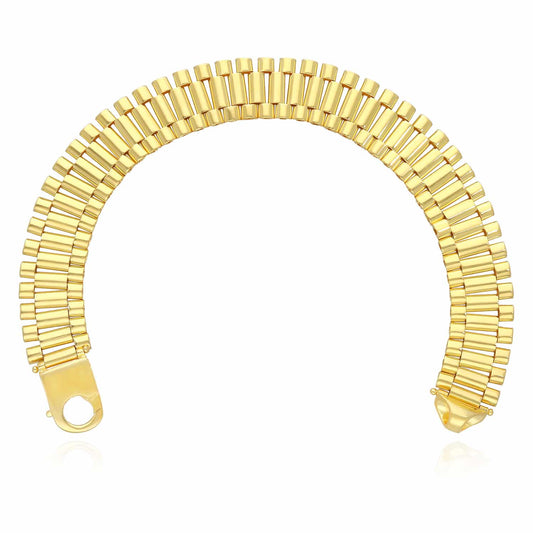 18K Yellow Gold Over Silver 14mm Jubilee Bracelet (Solid Links) 8.5"