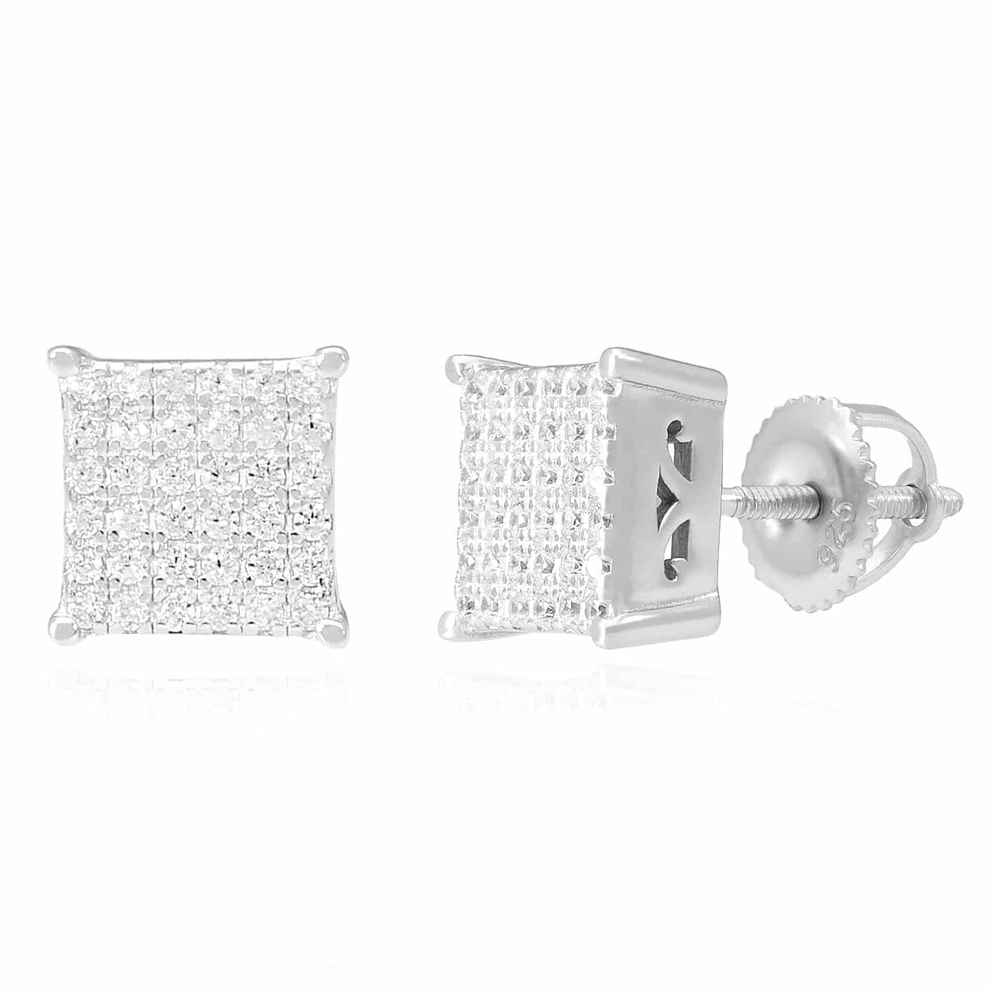 18K Gold Over Silver CZ 3D Square Stud Earrings 8mm - WJD Exclusives