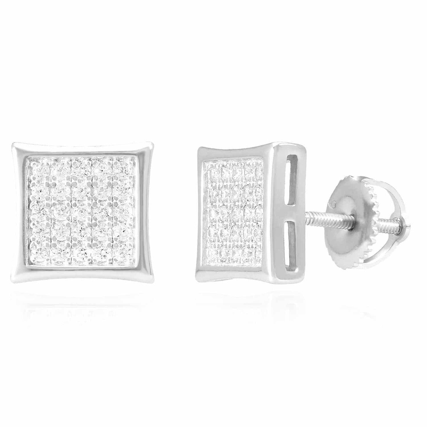 18K Gold Over Sterling Silver CZ Pave Square Stud Earrings 9mm