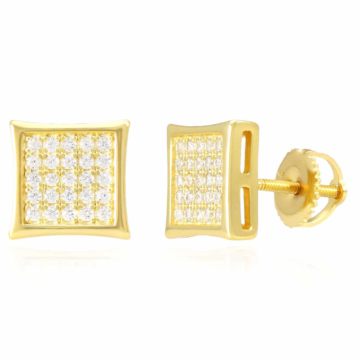 18K Gold Over Sterling Silver CZ Pave Square Stud Earrings 9mm