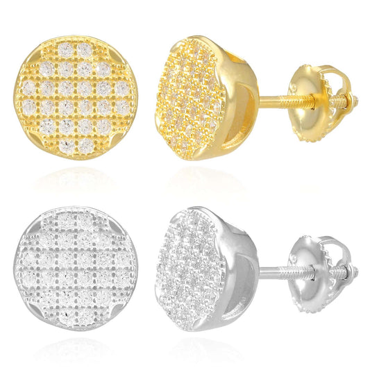 Sterling Silver CZ Round Screw Back Stud Earrings 10mm