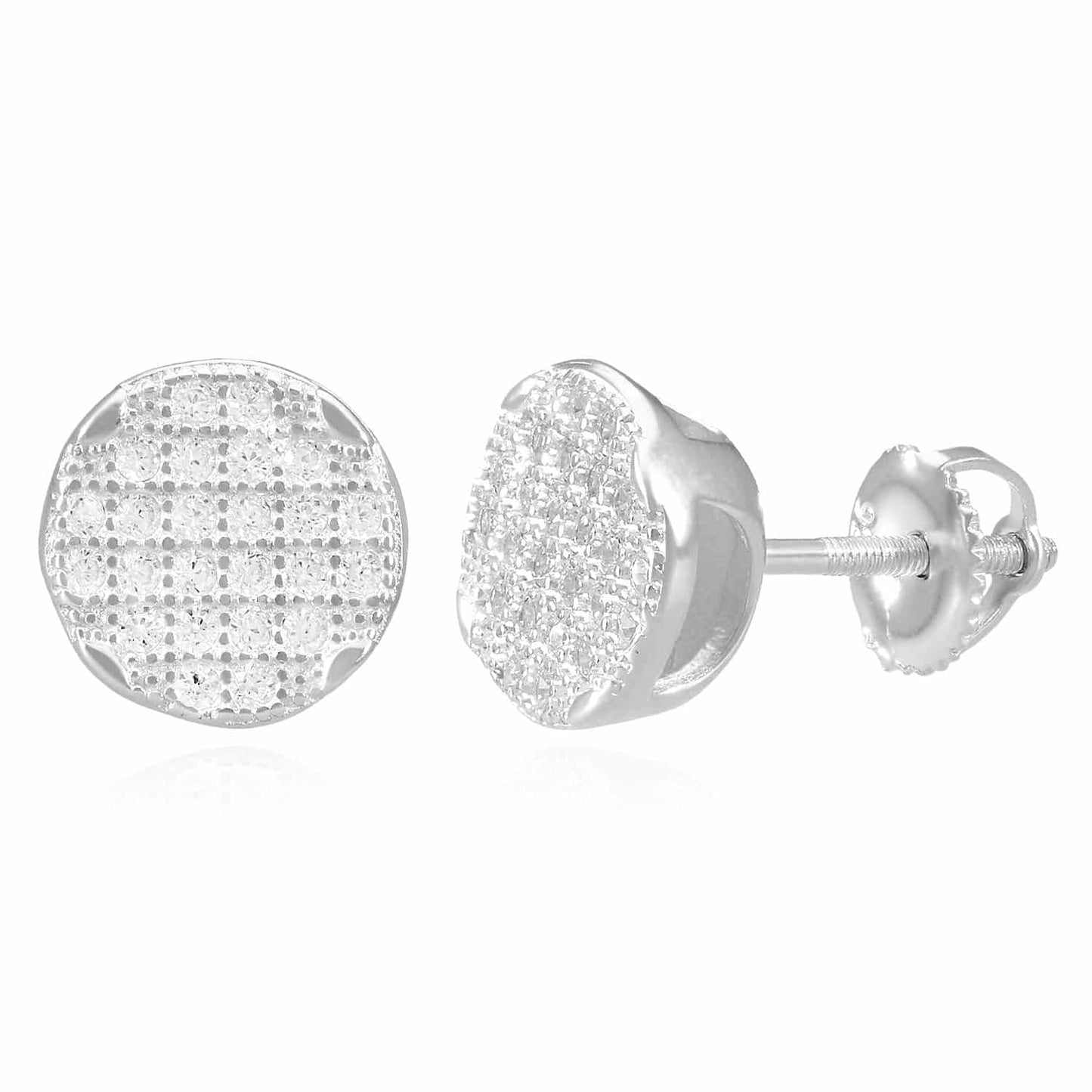 Sterling Silver CZ Round Screw Back Stud Earrings 10mm