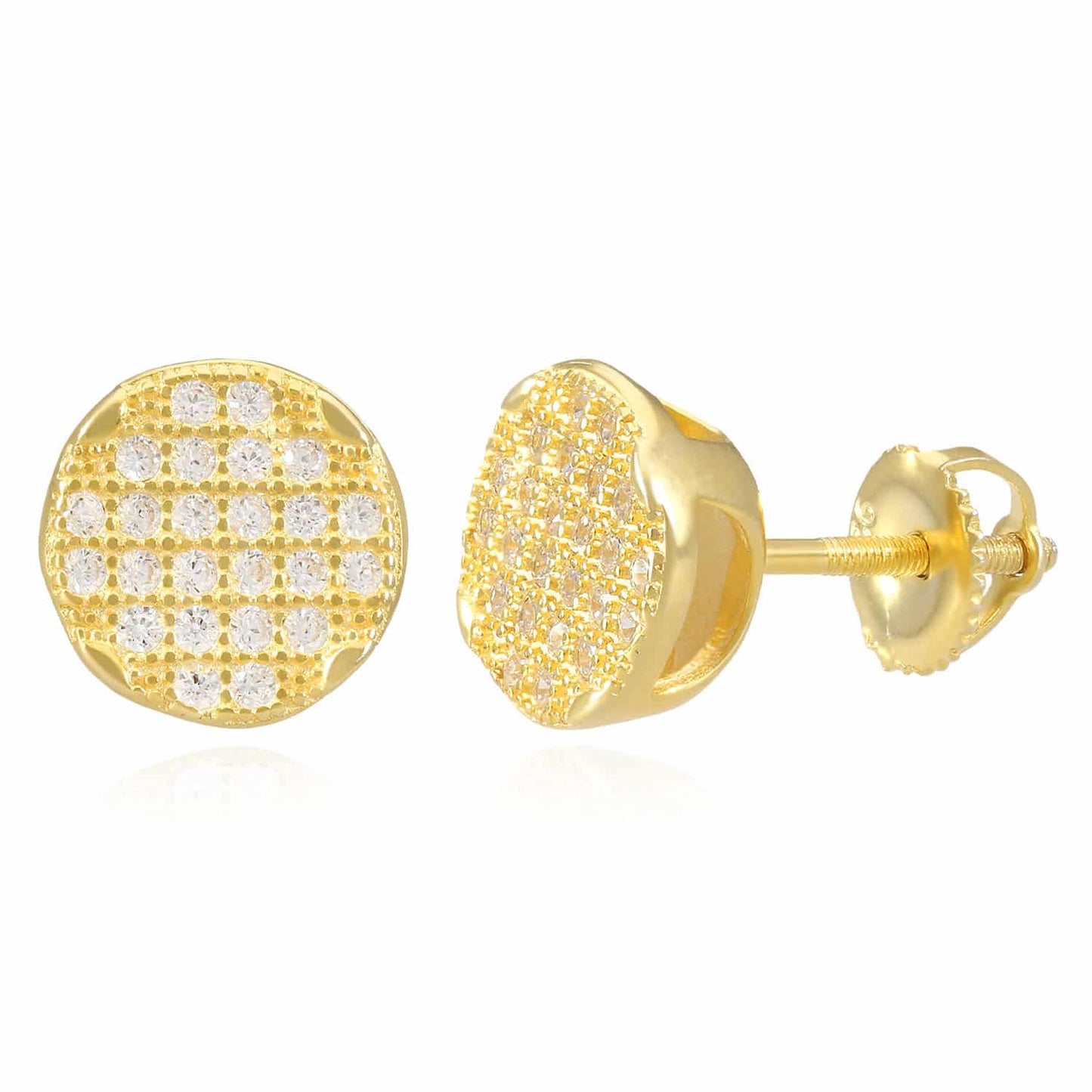 Sterling Silver CZ Round Screw Back Stud Earrings 10mm