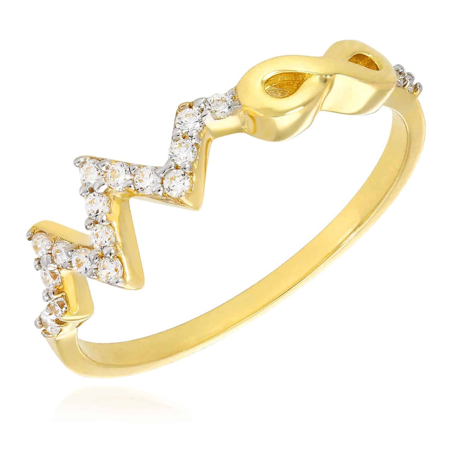 14K Yellow Gold CZ Heartbeat Infinity Friendship Ring