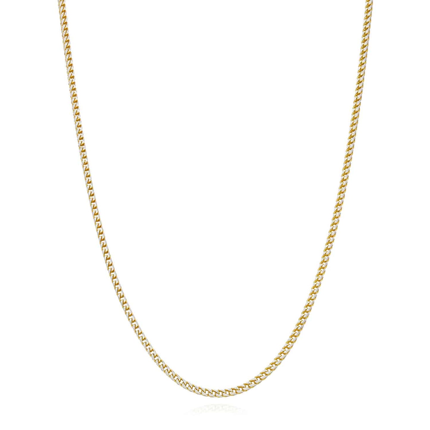 18K Yellow Gold Over Silver 1.7mm Diamond-Cut Pave Franco Chain 16"-24"