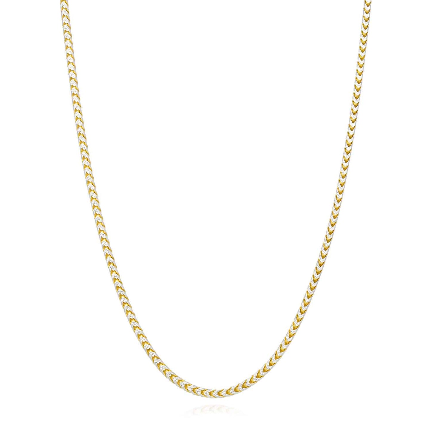 Solid 18K Yellow Gold Over Silver 2mm White Pave Franco Chain 18"-24"