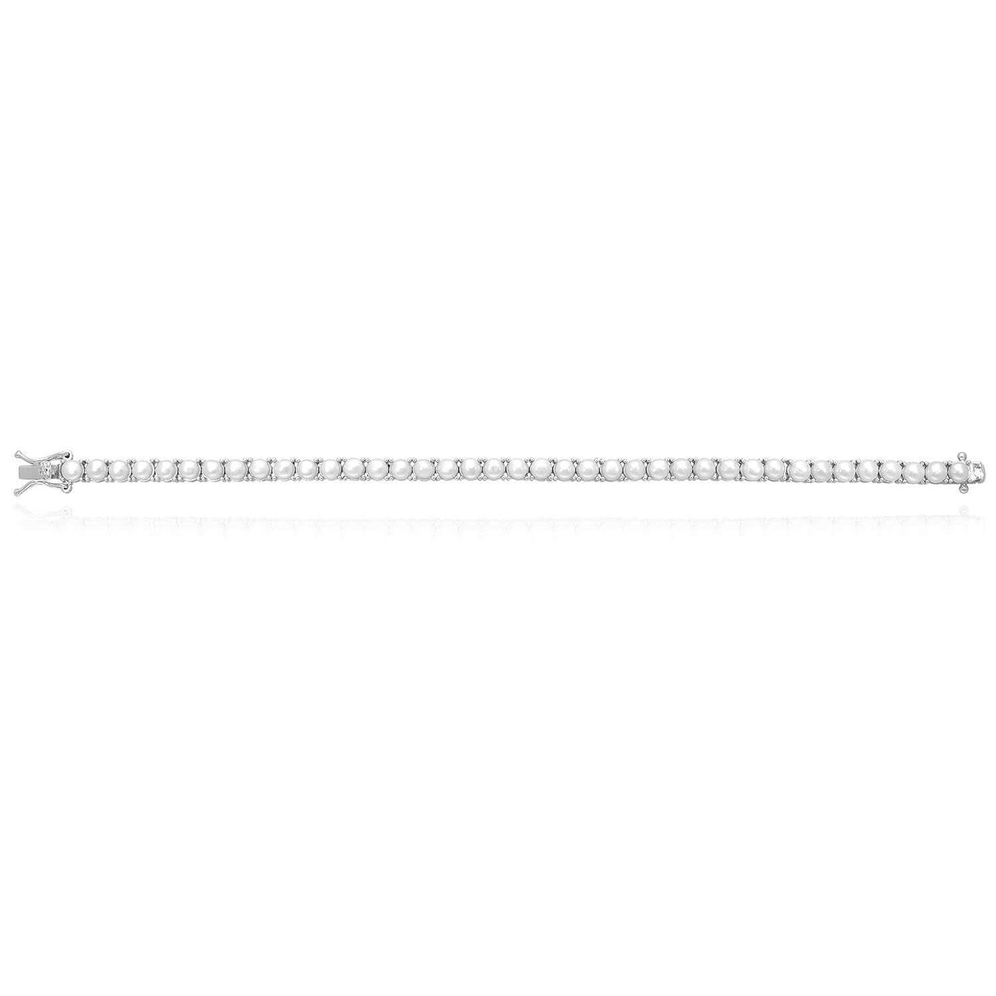 18K Gold Over Silver 4mm Cultured Pearl Tennis Bracelet 7"