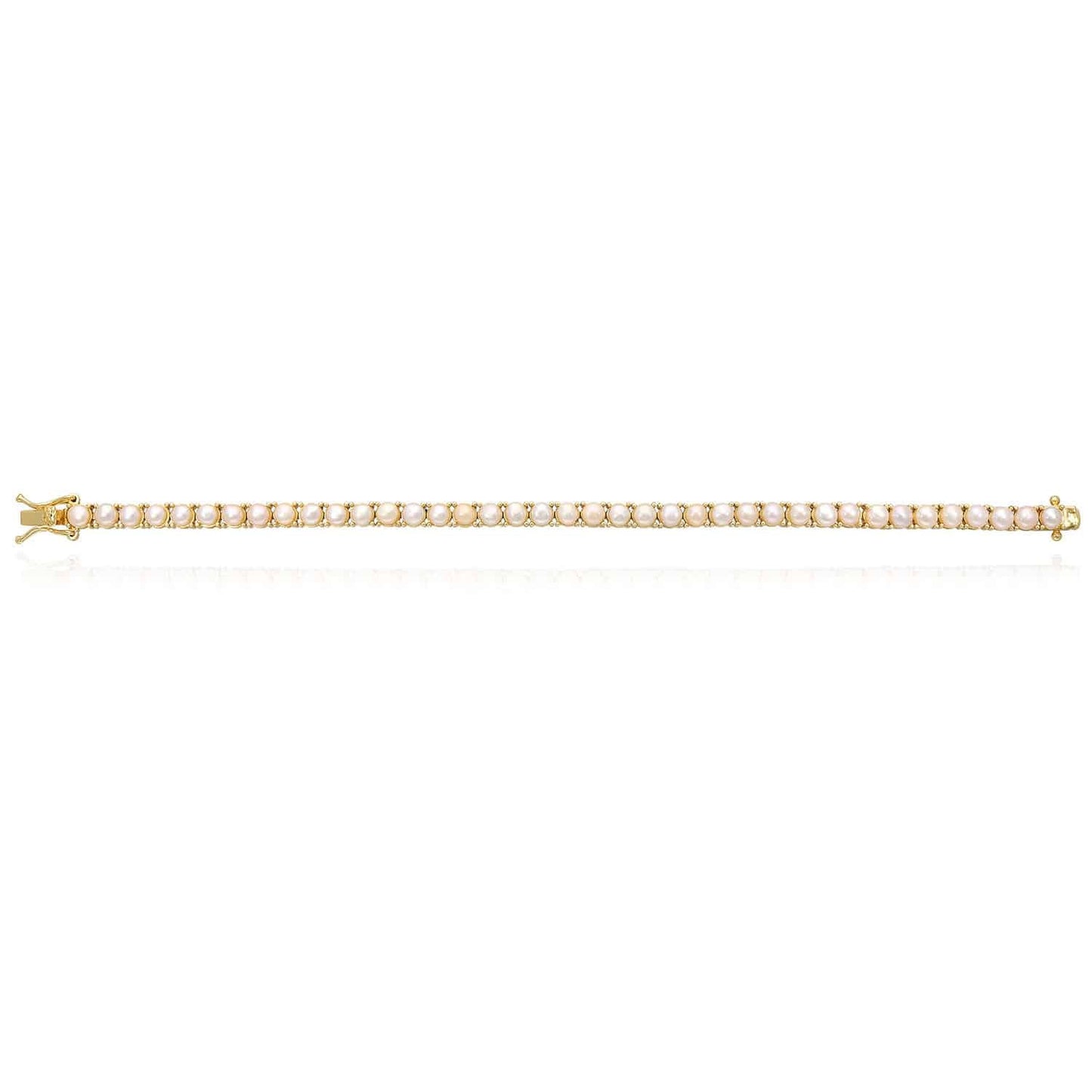 18K Gold Over Silver 4mm Cultured Pearl Tennis Bracelet 7"