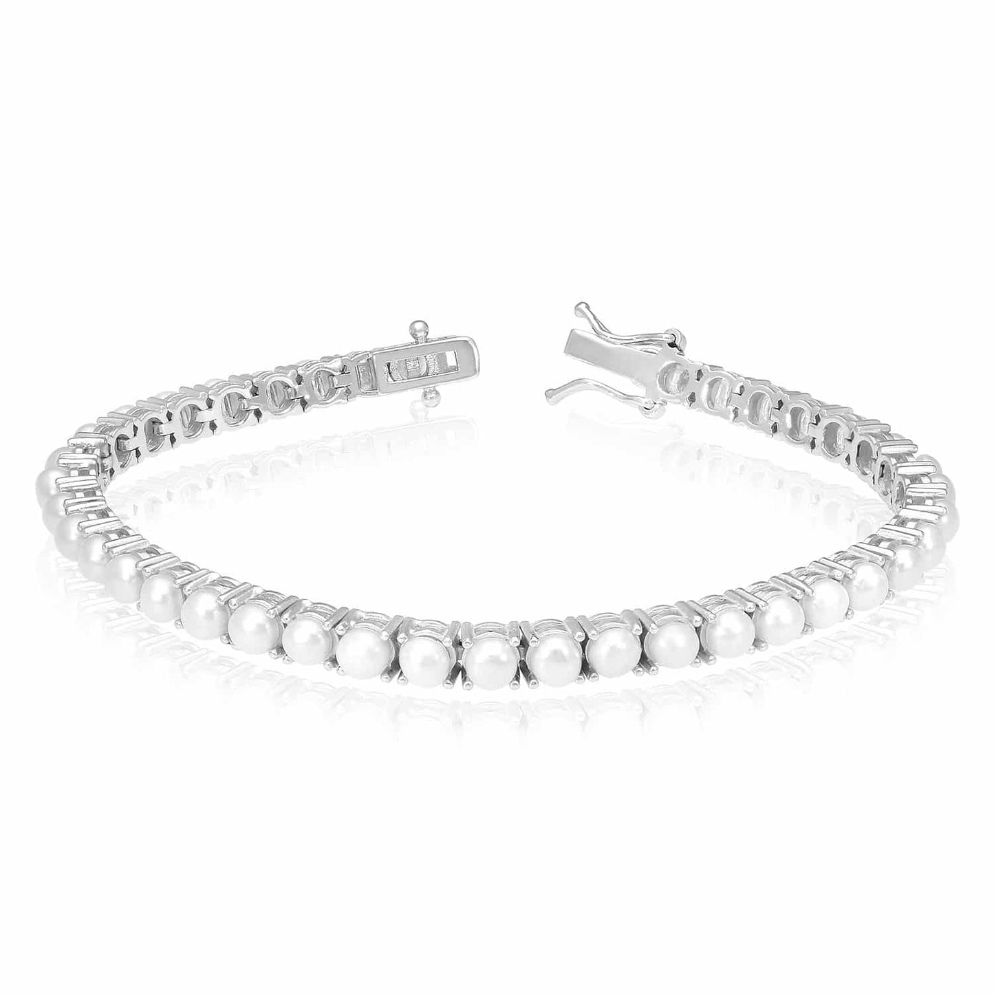 18K Gold Over Silver 4mm Cultured Pearl Tennis Bracelet 7"