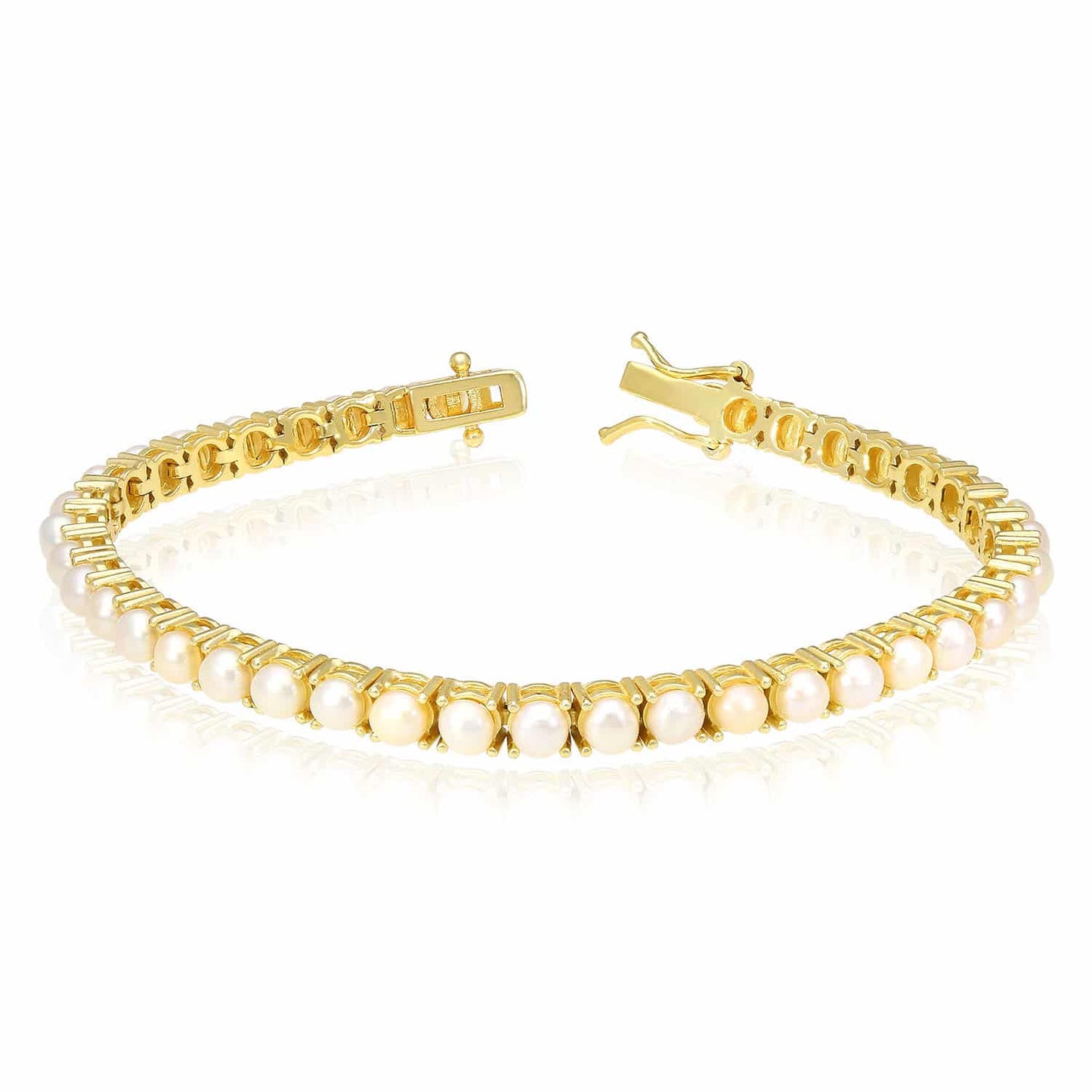 18K Gold Over Silver 4mm Cultured Pearl Tennis Bracelet 7"