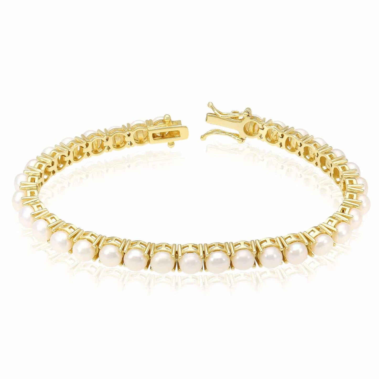 18K Gold Over Silver 5mm Cultured Pearl Tennis Bracelet 7"