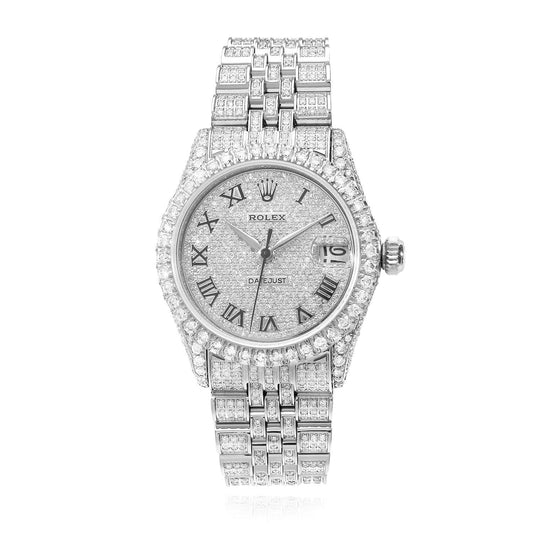 Rolex Datejust Custom Diamond Pave Jubilee Band Diamond Dial Bezel 36mm Watch
