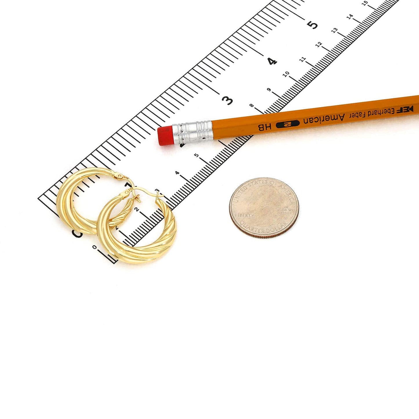 14K Gold Graduated Twisted Hoop Earrings 27mm