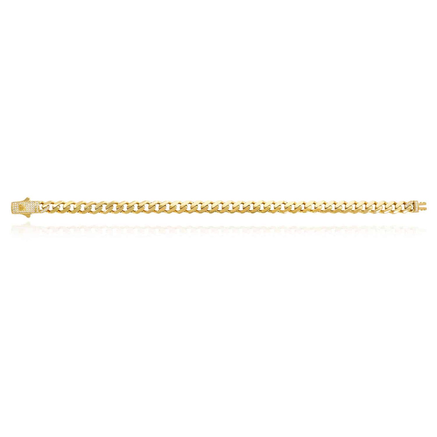 14K Real Gold CZ Pave Box Clasp 7mm Miami Bracelet Anklet 10"