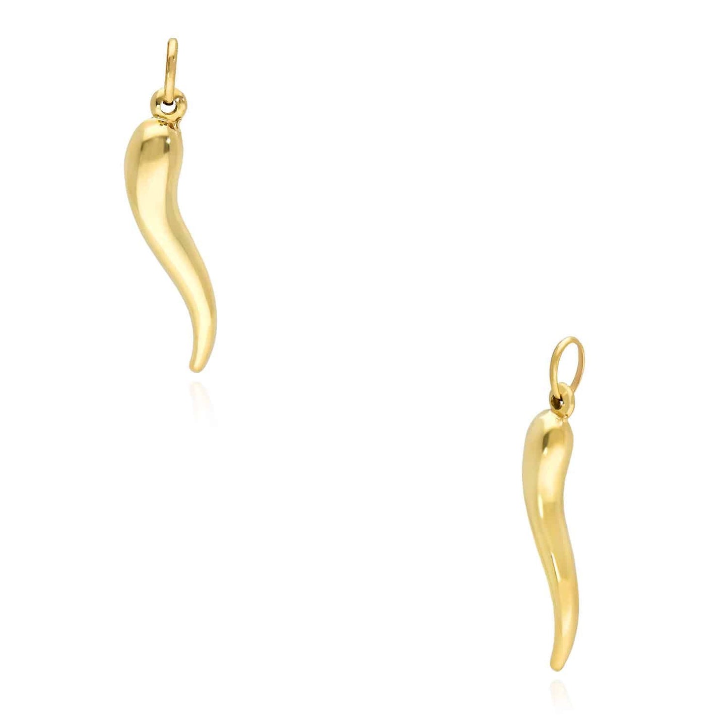 10K Real Gold Italian Horn Charm Pendant 1.1"-2"