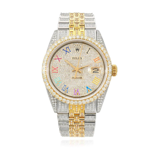 Rolex Datejust Custom Iced Rainbow Roman Diamond Dial Jubilee Band 36mm Watch
