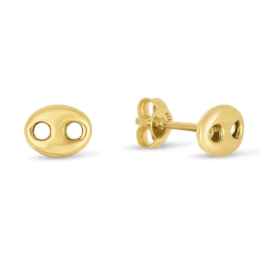 14K Yellow Gold Puffed Mariner Button Stud Earrings 5.5mm