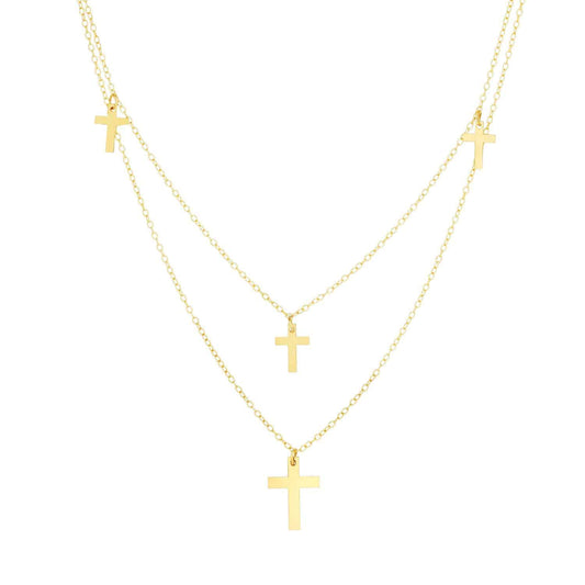 14K Yellow Gold Multi-Strand Cross Cable Necklace (Solid Links) 16"-18" Adjustable