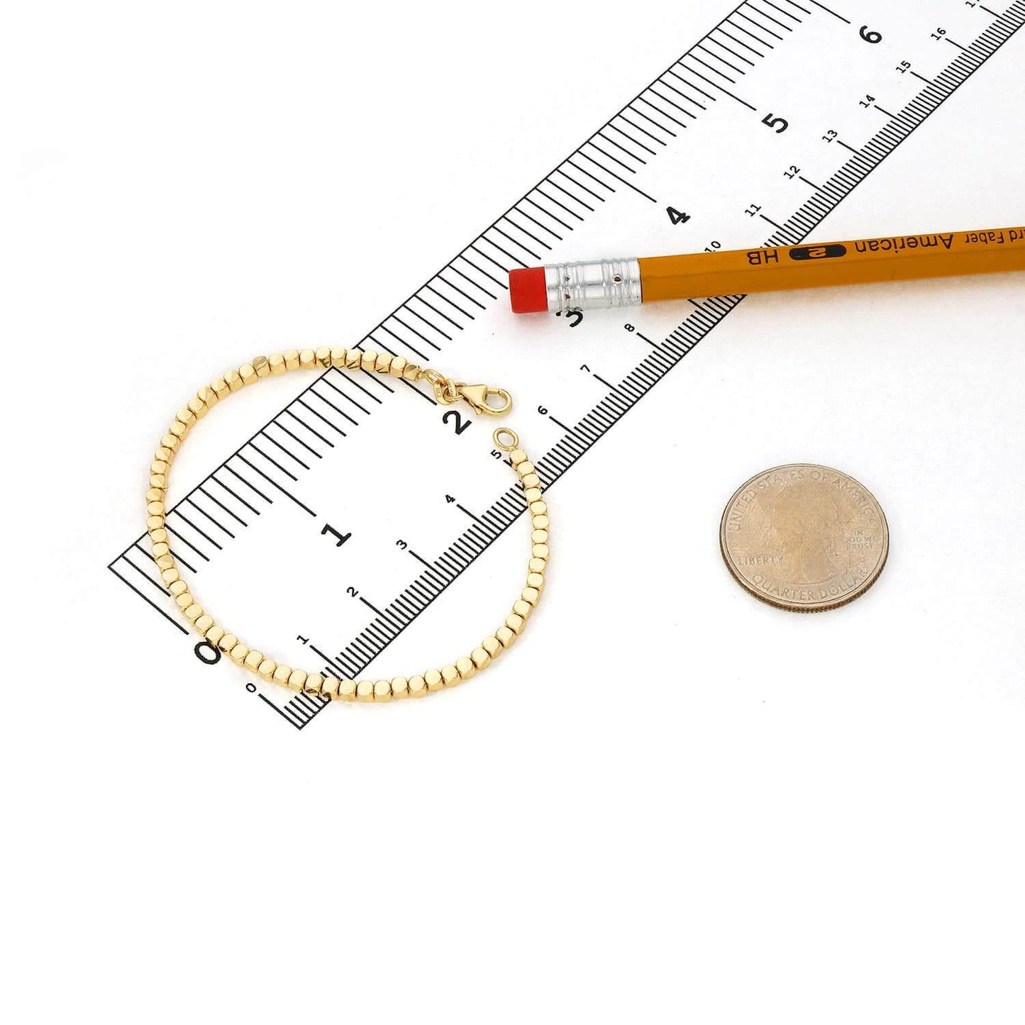 14K Yellow Gold 2.5mm Diamond-Cut Cube Bangle Bracelet 6.75"