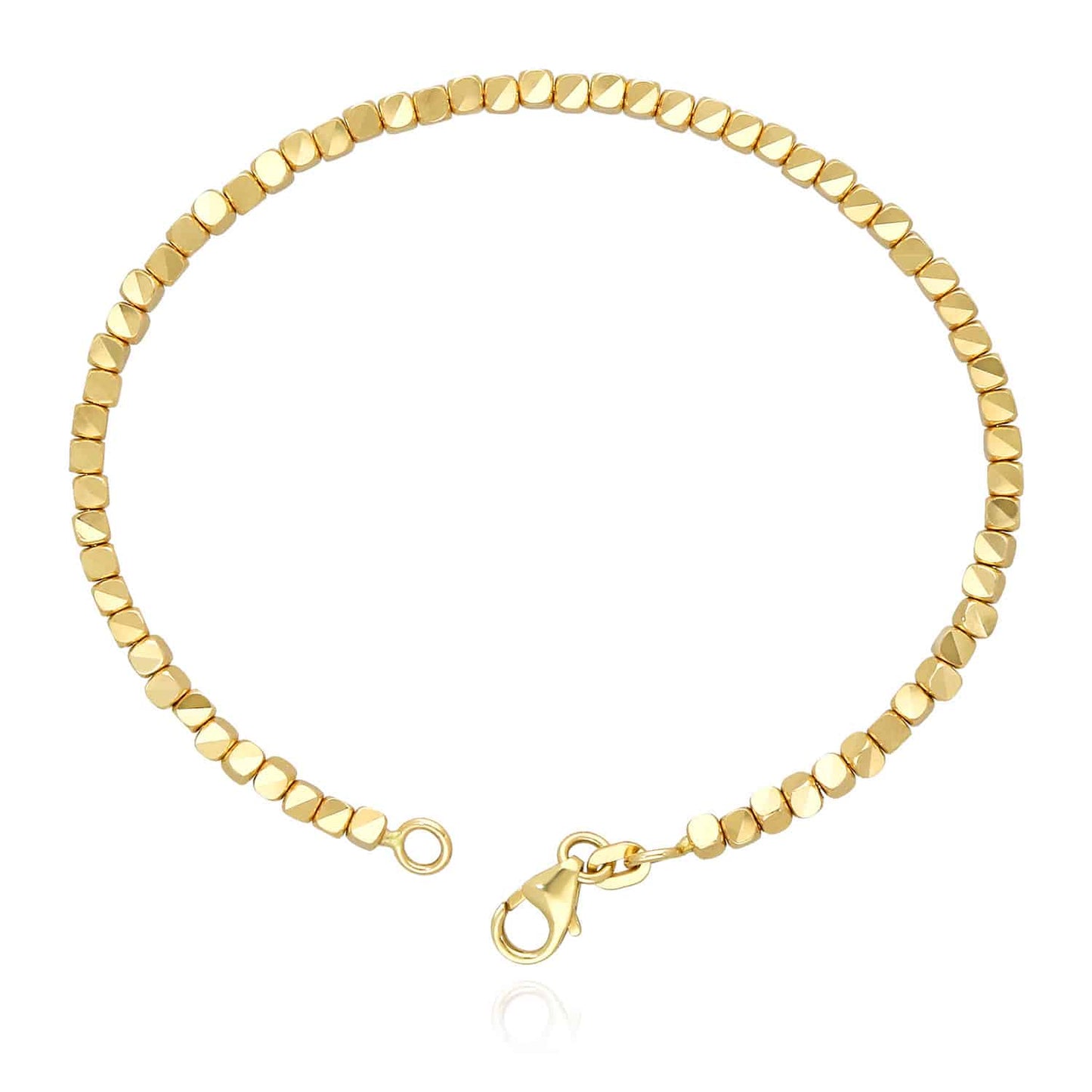 14K Yellow Gold 2.5mm Diamond-Cut Cube Bangle Bracelet 6.75"