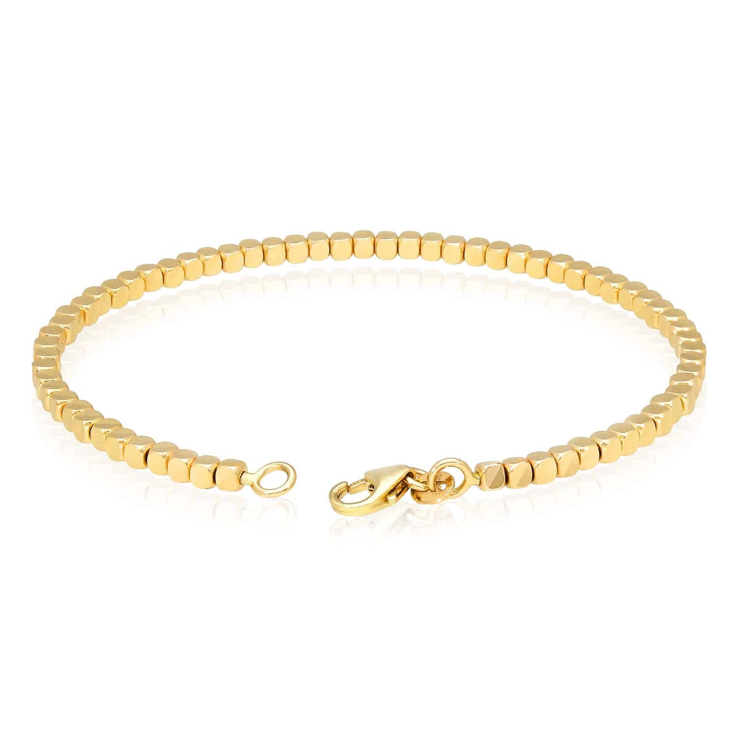 14K Yellow Gold 2.5mm Diamond-Cut Cube Bangle Bracelet 6.75"