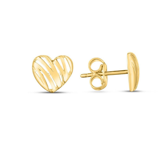 14K Yellow White Rose Gold Scribble Heart Stud Earrings 7.4mm
