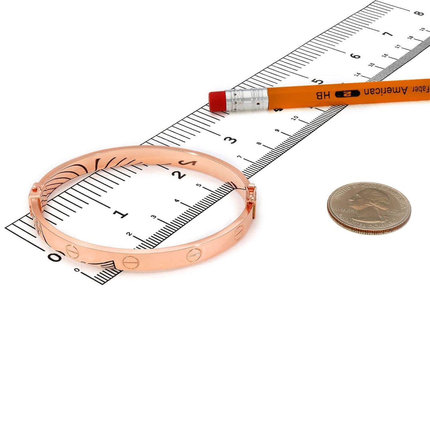 14K Rose Gold 6mm Hollow Screw Pattern Bangle Bracelet 6.5"-7.5"