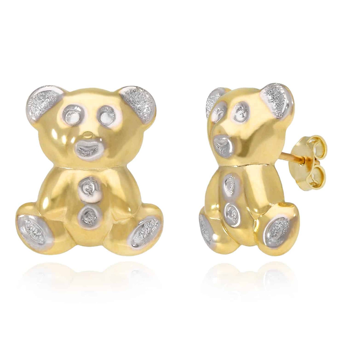 14K Yellow Gold Puffed Teddy Bear Stud Earrings 11mm-20mm