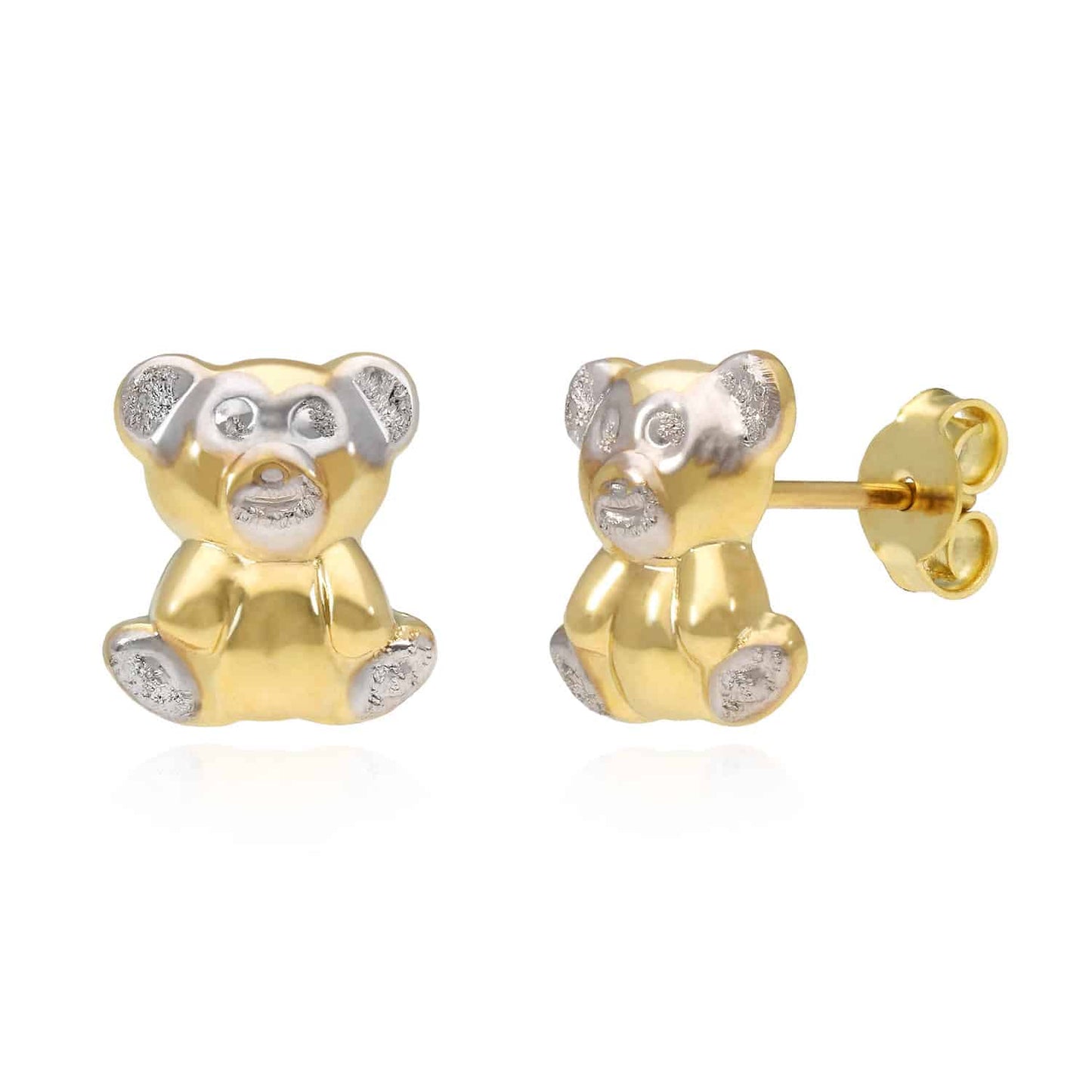 14K Yellow Gold Puffed Teddy Bear Stud Earrings 11mm-20mm