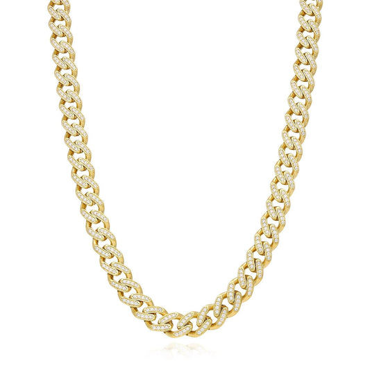 14K Gold CZ Pave 9mm Miami Chain (Hollow) 18.5"-24"