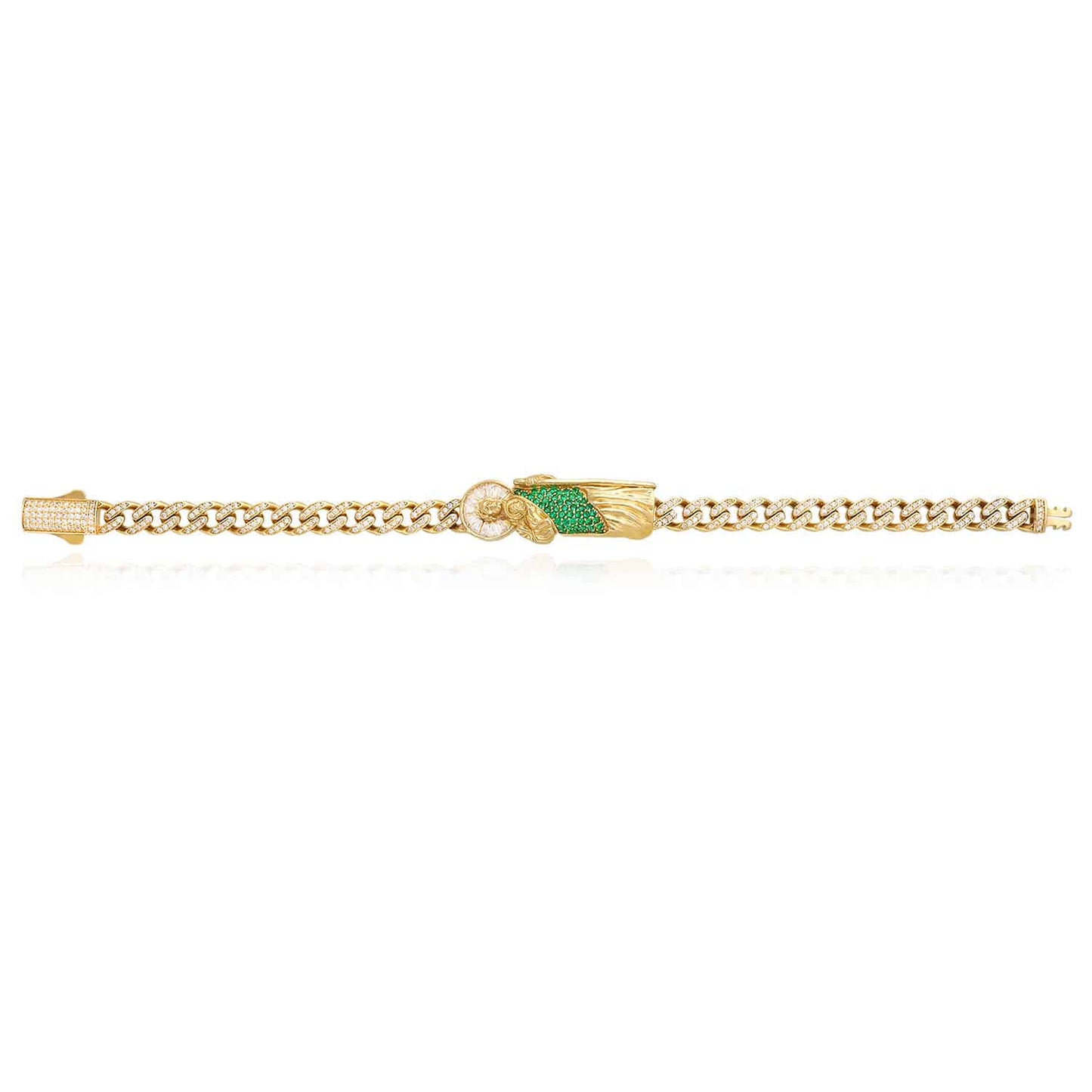 14K Gold Yellow CZ Emerald Pave Saint Jude Miami Bracelet 8"
