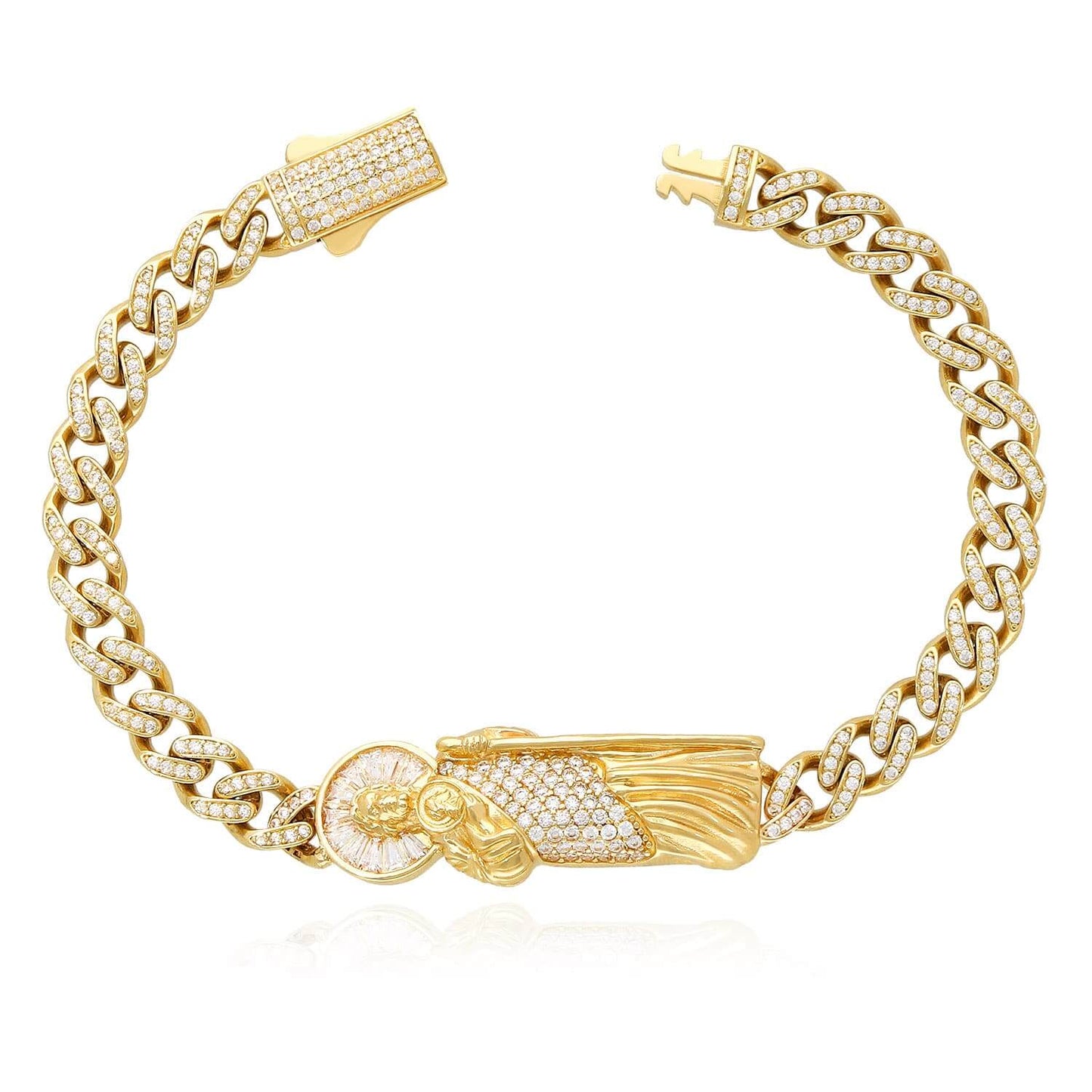 14K Yellow Gold CZ Pave Saint Jude Miami Bracelet 8"