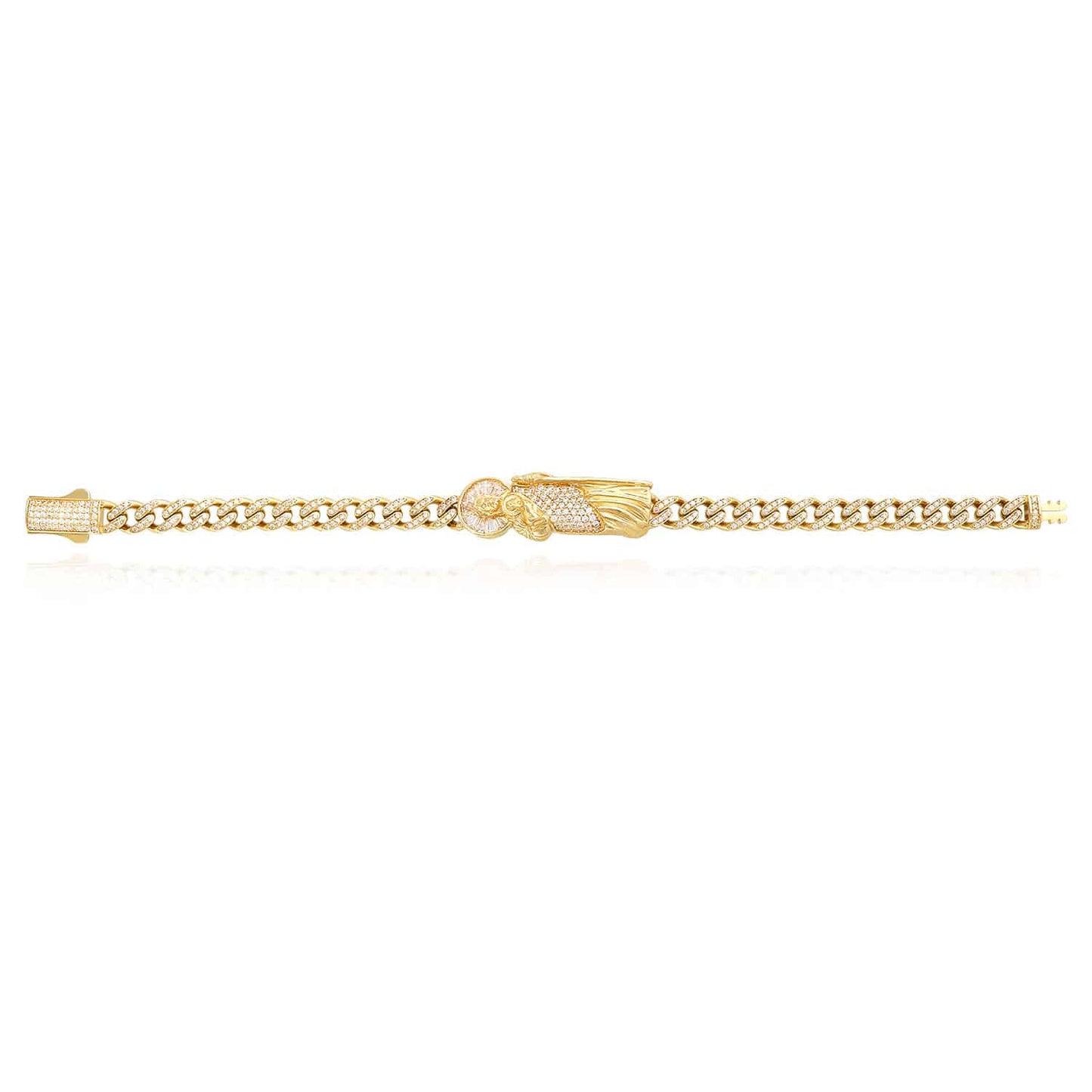 14K Yellow Gold CZ Pave Saint Jude Miami Bracelet 8"