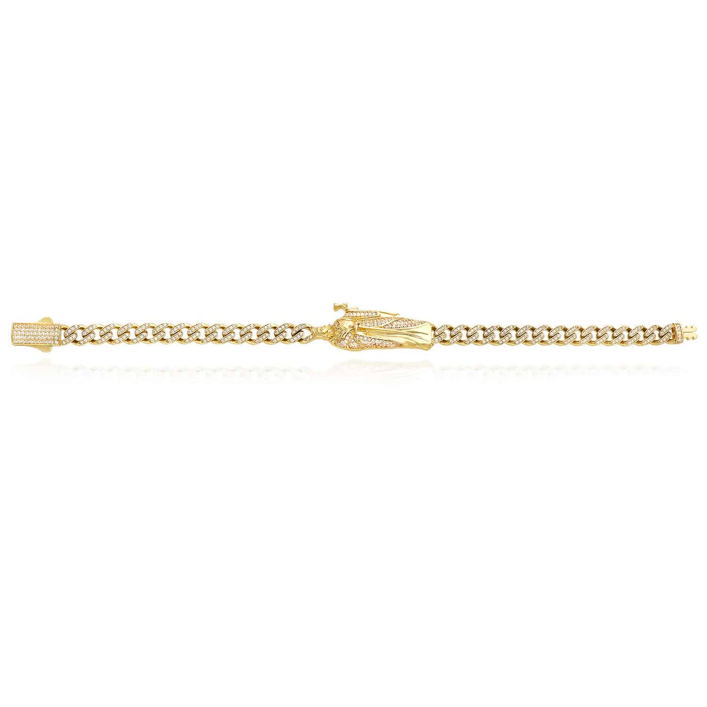 14K Gold Yellow CZ Pave Saint Barbara Miami Bracelet 8.5"