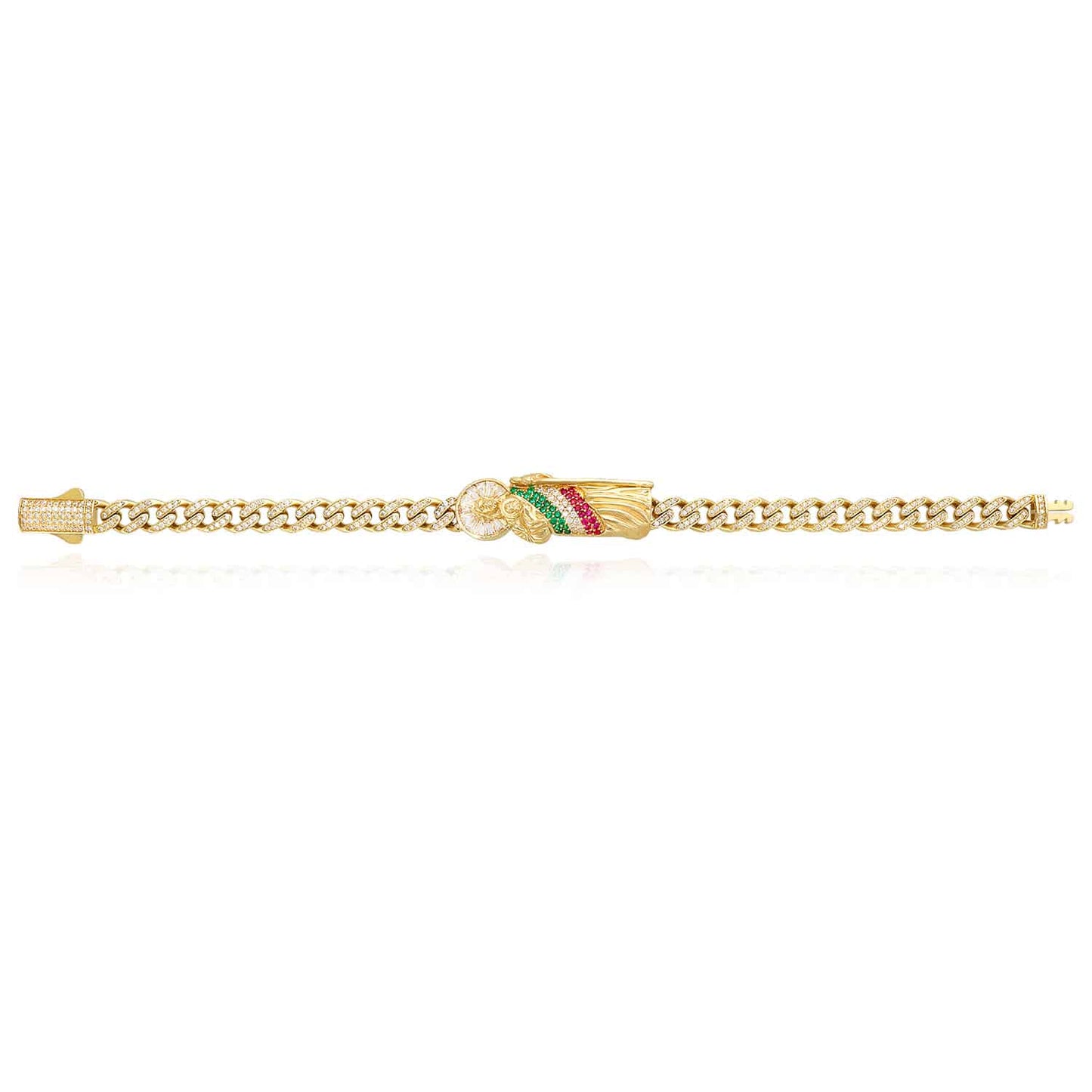 14K Gold Yellow CZ White Green Pink St. Jude Miami Bracelet 8"