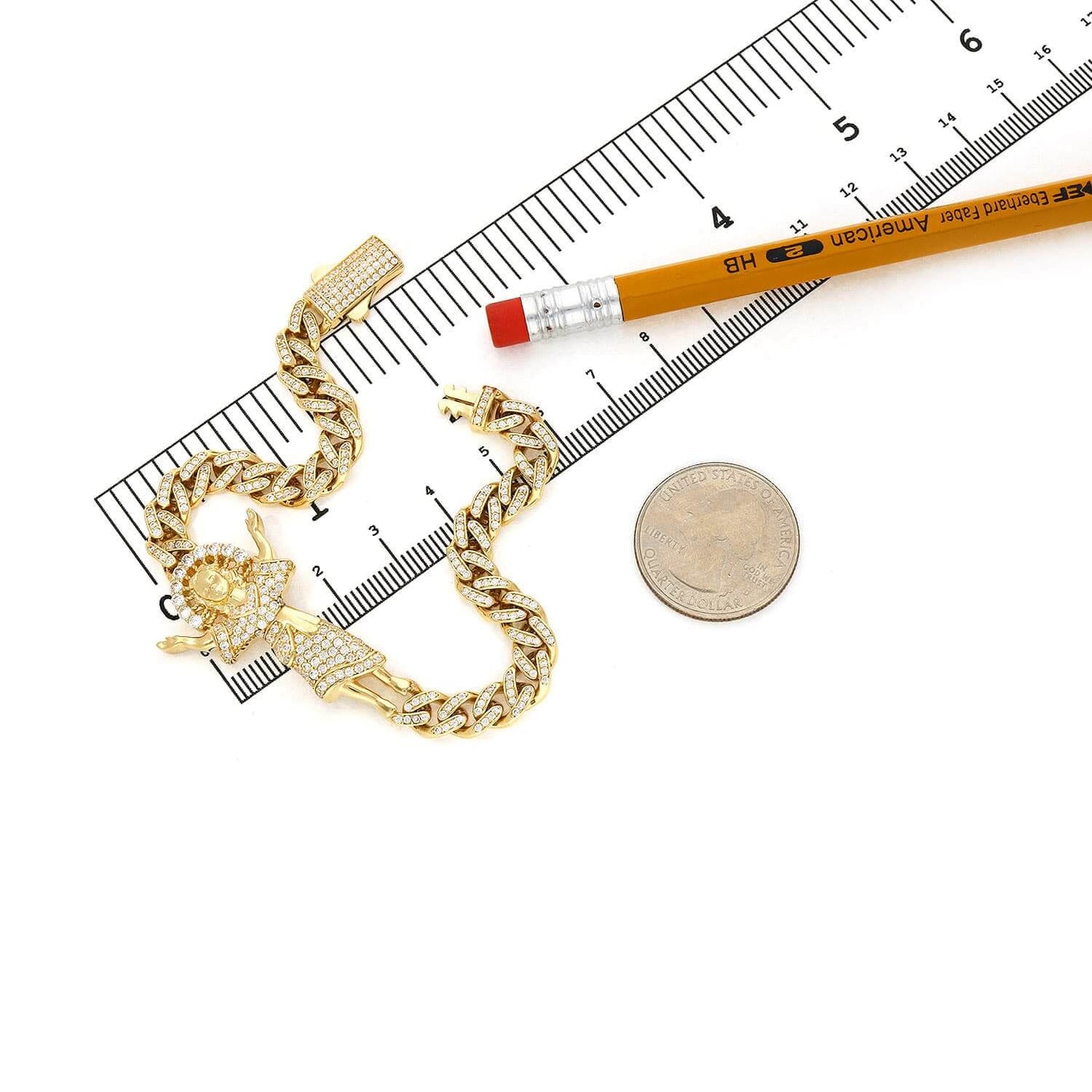 14K Gold Yellow CZ Divino Nino Jesus Miami Bracelet 8.5"
