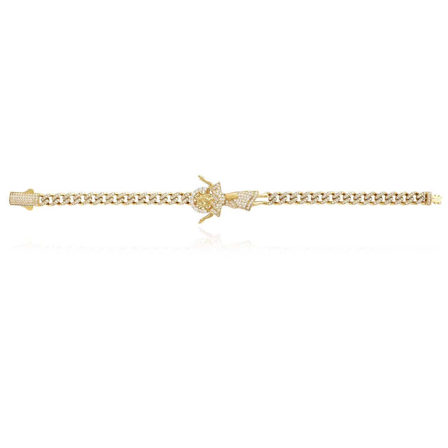 14K Gold Yellow CZ Divino Nino Jesus Miami Bracelet 8.5"