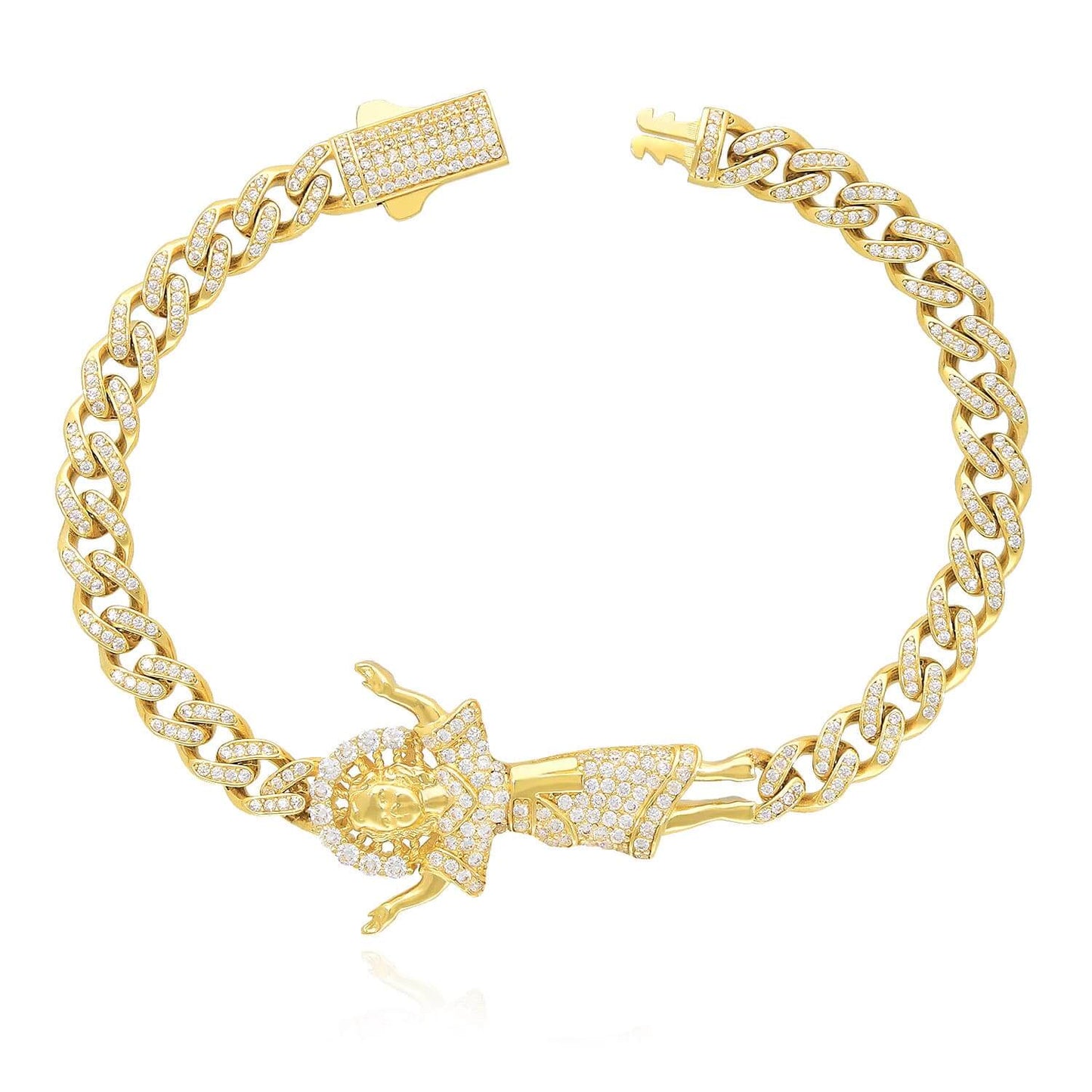 14K Gold Yellow CZ Divino Nino Jesus Miami Bracelet 8.5"