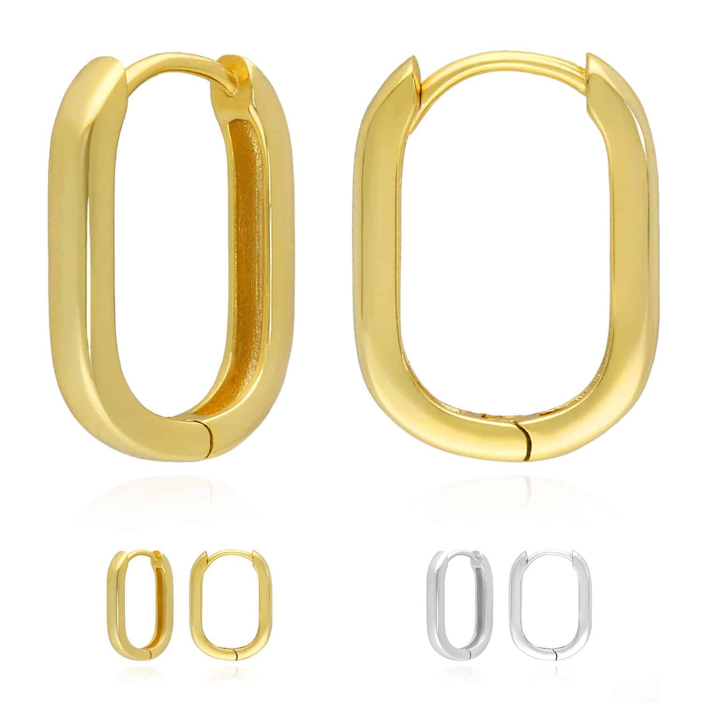 18K Gold Over Sterling Silver Oval Huggie U Hoop Earrings 19.3mm