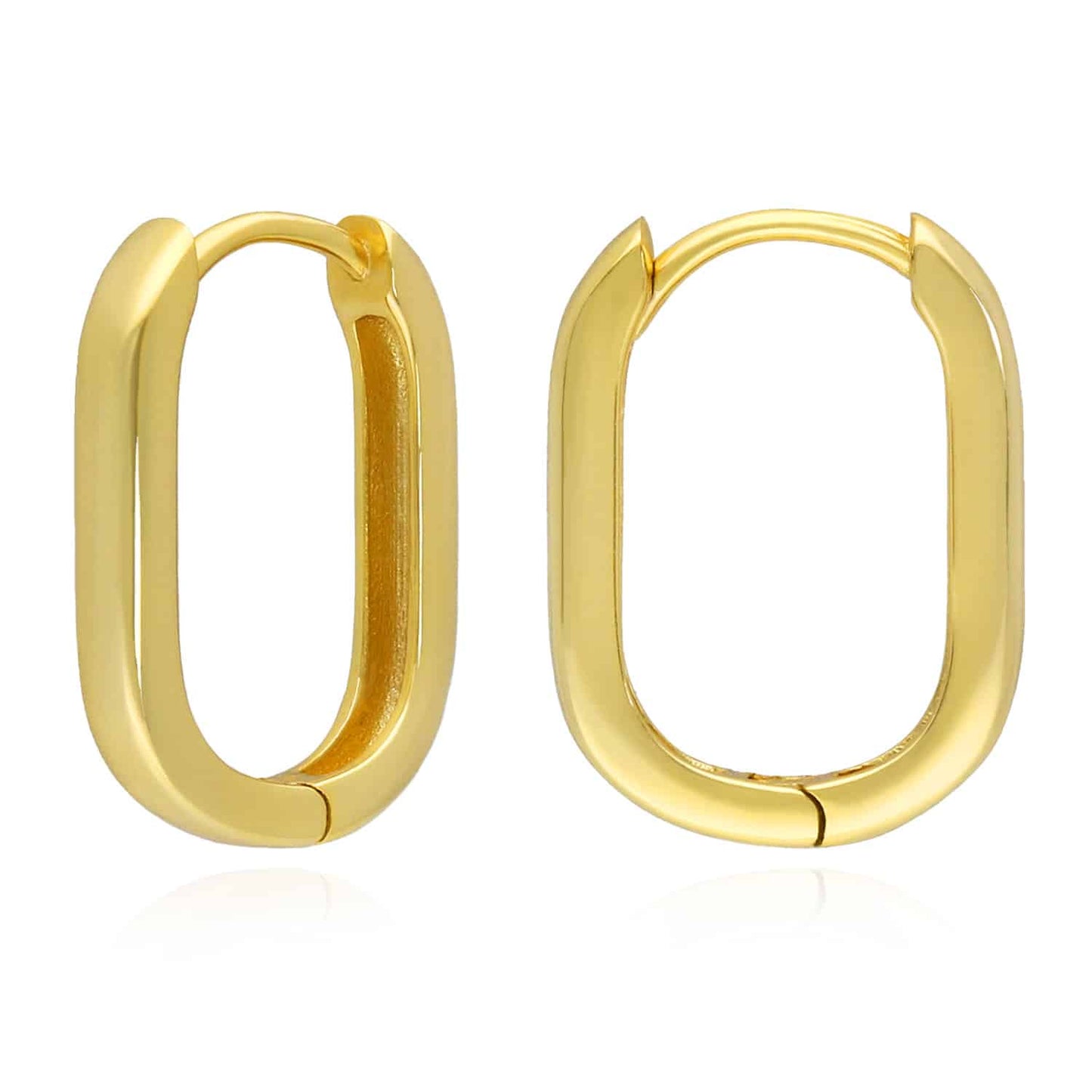 18K Gold Over Sterling Silver Oval Huggie U Hoop Earrings 19.3mm