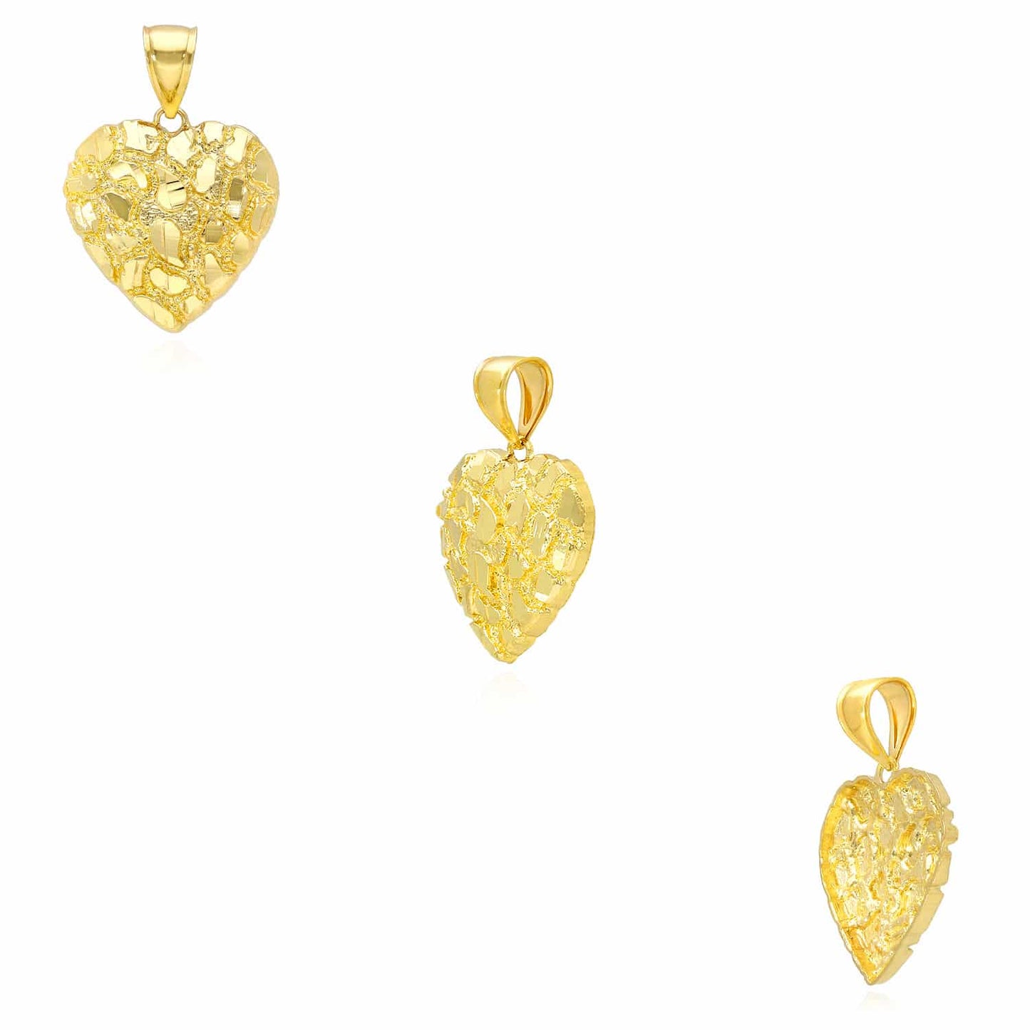 10K Yellow Gold Nugget Heart Pendant 0.7"-1.4"