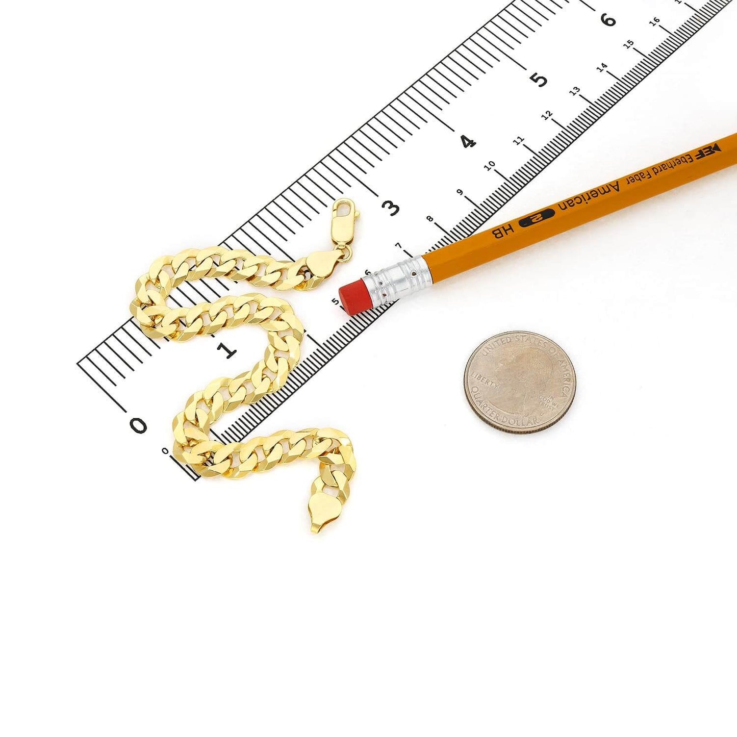 Solid 18K Yellow Gold Over Sterling Silver 8mm Cuban Bracelet 7"-9"