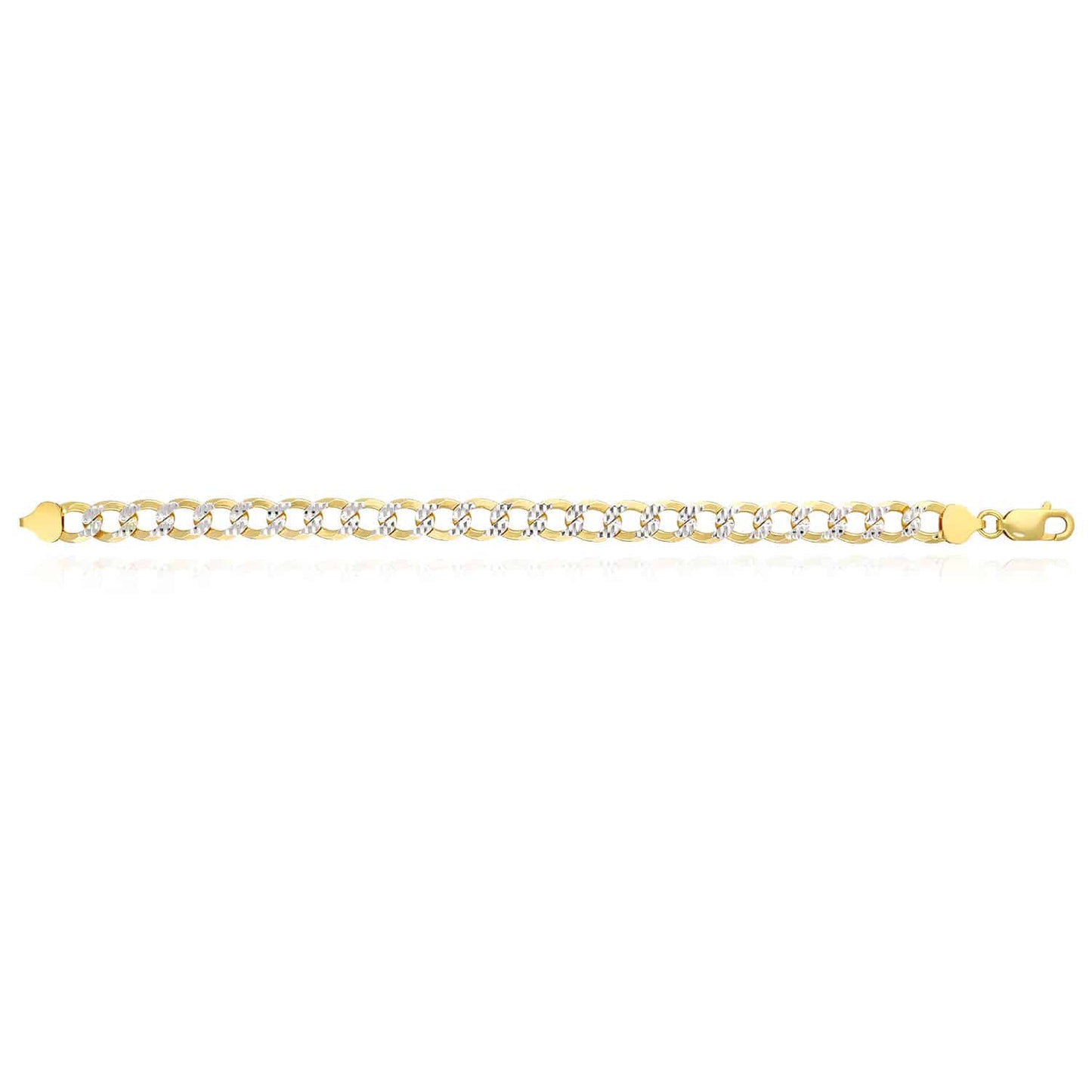 Solid 18K Yellow Gold Over Silver 8.5mm Diamond-Cut Cuban Bracelet 8"-9"
