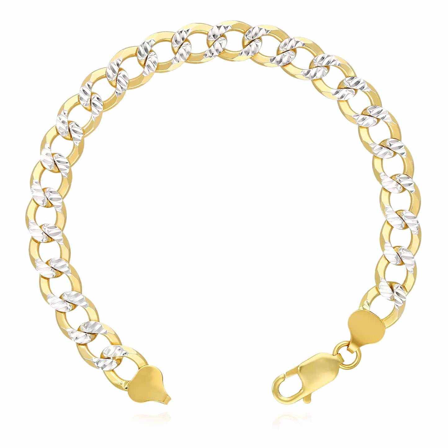 Solid 18K Yellow Gold Over Silver 8.5mm Diamond-Cut Cuban Bracelet 8"-9"