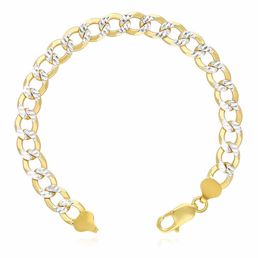 18K Yellow Gold Over Silver 8.5mm Diamond-Cut Cuban Bracelet (Solid Links) 8"-9"