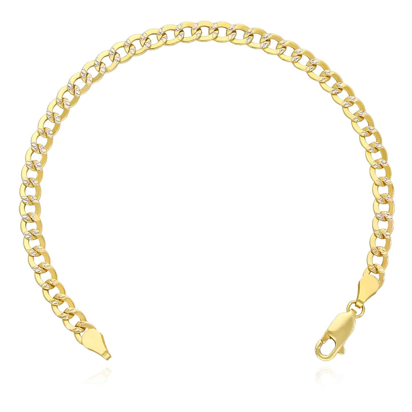 10K Real Gold 4.2mm Diamond-Cut Hollow Cuban Bracelet 7"-8"
