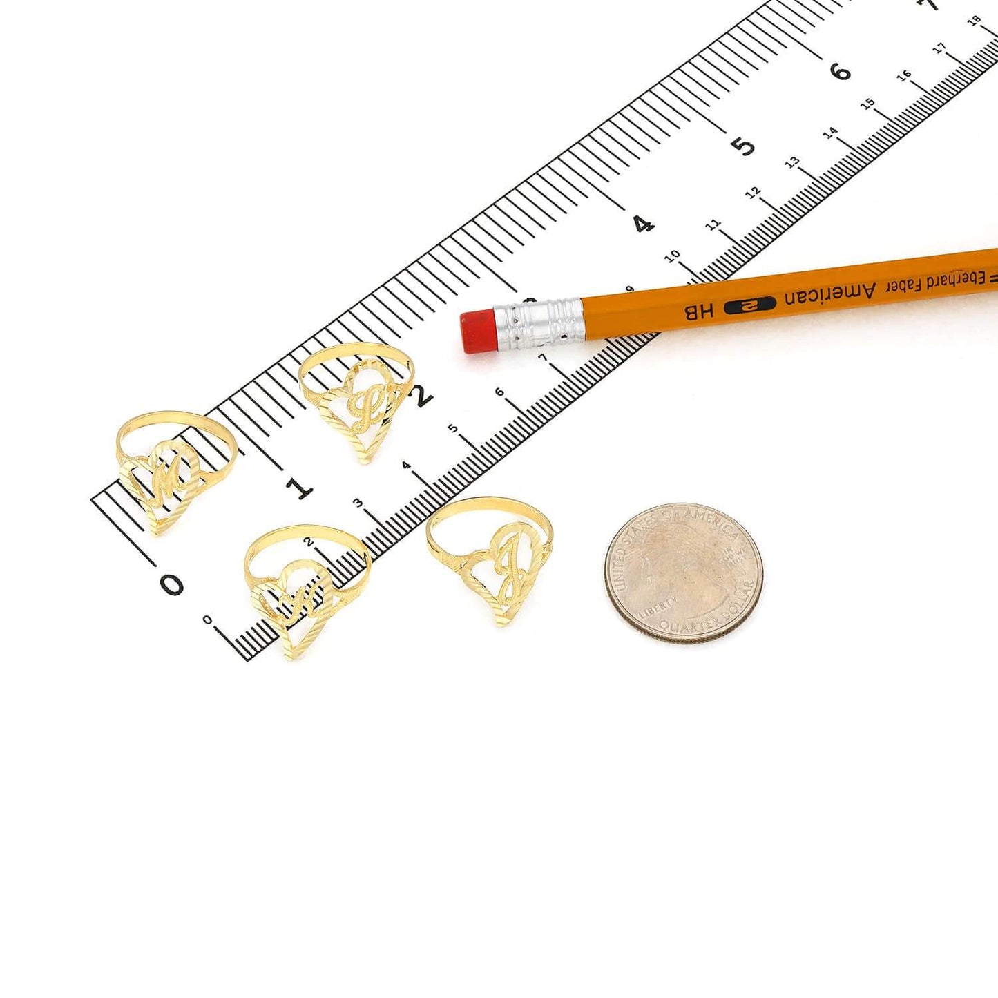 10K Yellow Gold Heart Initial Letter Ring 18mm
