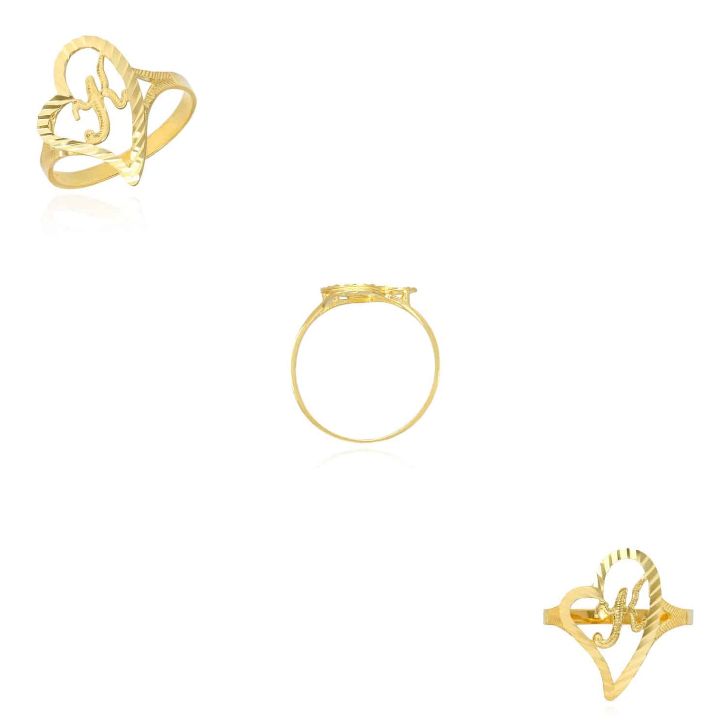 10K Yellow Gold Heart Initial Letter Ring 18mm