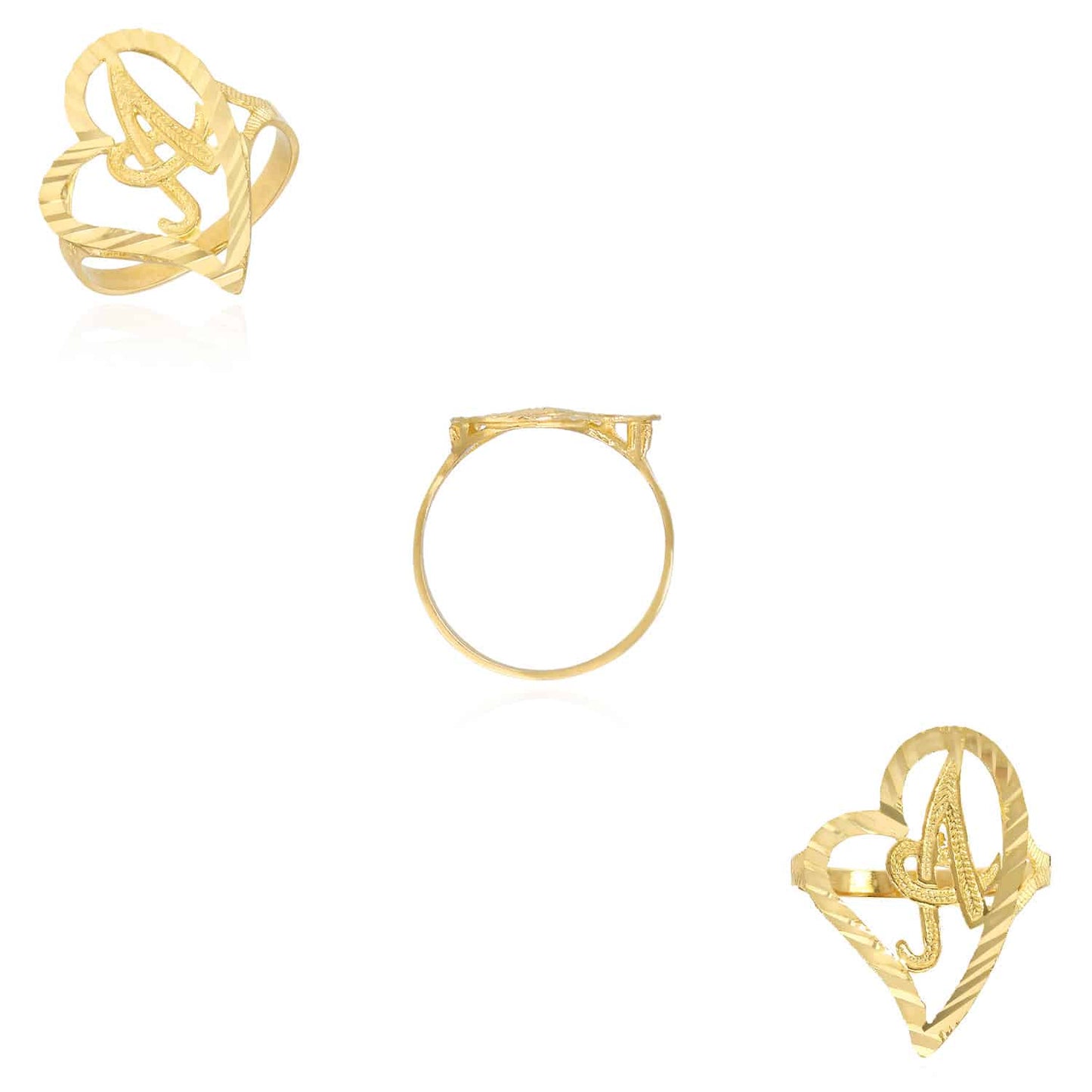 10K Yellow Gold Heart Initial Letter Ring 22mm